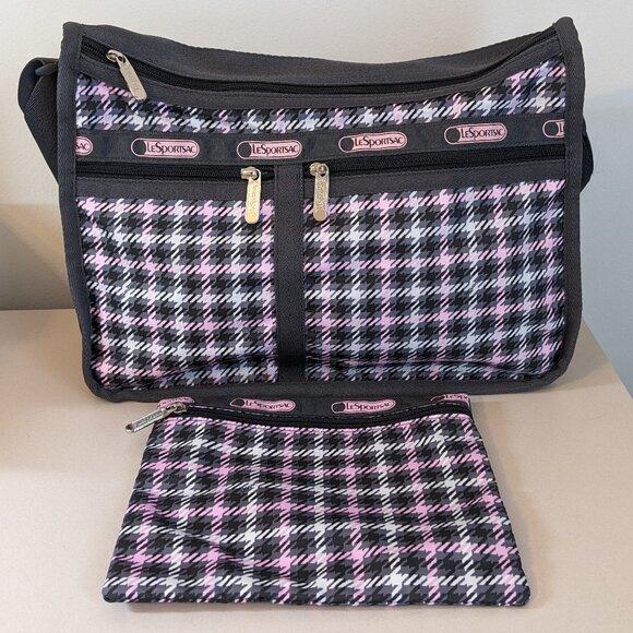 LeSportsac Pink/Gra Plaid Deluxe Everyday Bag - Picture 1 of 5